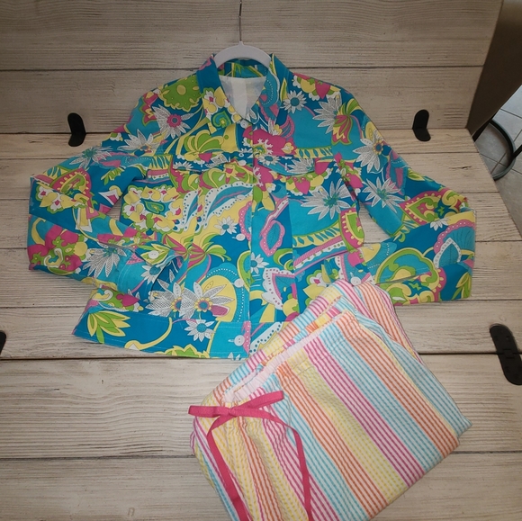 Vintage/Retro mod women's cotton-stretch jacket and striped cotton pants. - Picture 1 of 7